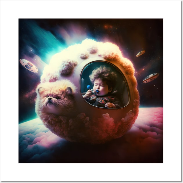 Exploring the Galaxy with a Furry Friend - Cosmic Cuties #1 Wall Art by yewjin